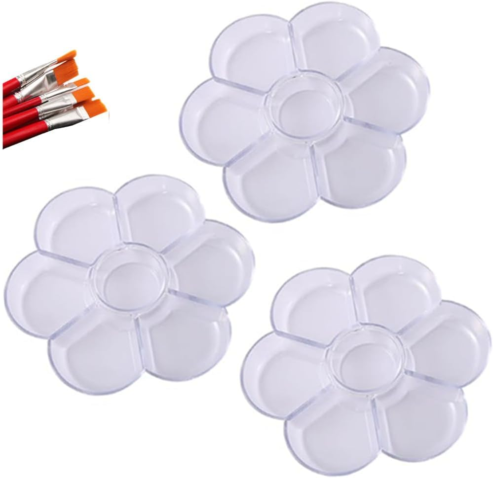 3 Pack Clear Paint Tray Palettes, Art Paint Tray Palette, 7-Well Watercolour Palette, Flower Paint Pallets, Large Painting Palette for Acrylic Oil Watercolor Craft DIY Art Painting Palettes image number 4