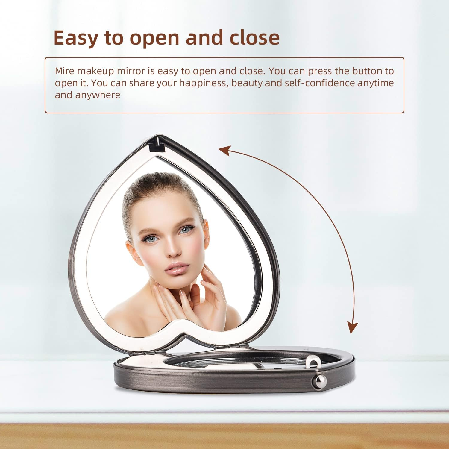 Mini Vintage Heart Elegant Makeup Mirror, Portable 1X/2X Magnifier (Silver) image number 1