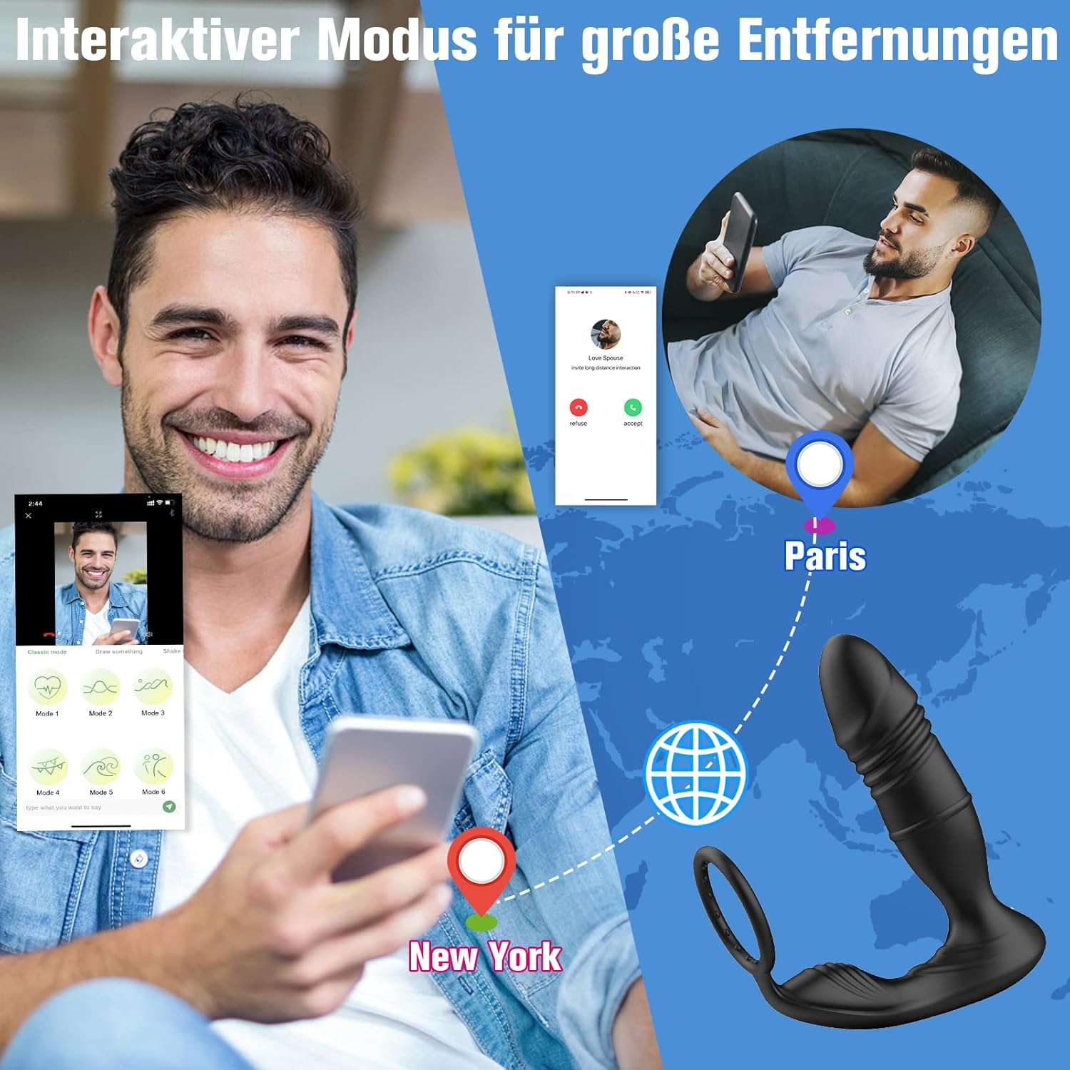 Vibrators Large with App, Prostate Vibrator Stimulator with 9 Telescopic Modes 9 Vibration Modes Plug Sex Toy with Shock Function, Ring Stimulation Massager Dildo for Men Couple Gay image number 2