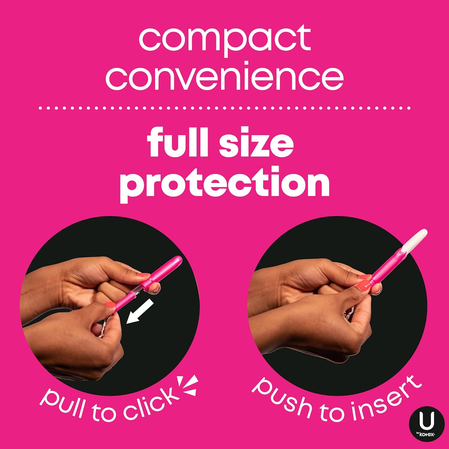 U by Kotex Click Compact Tampons, Regular Absorbency, Unscented, 45 Count (Packaging May Vary) image number 2