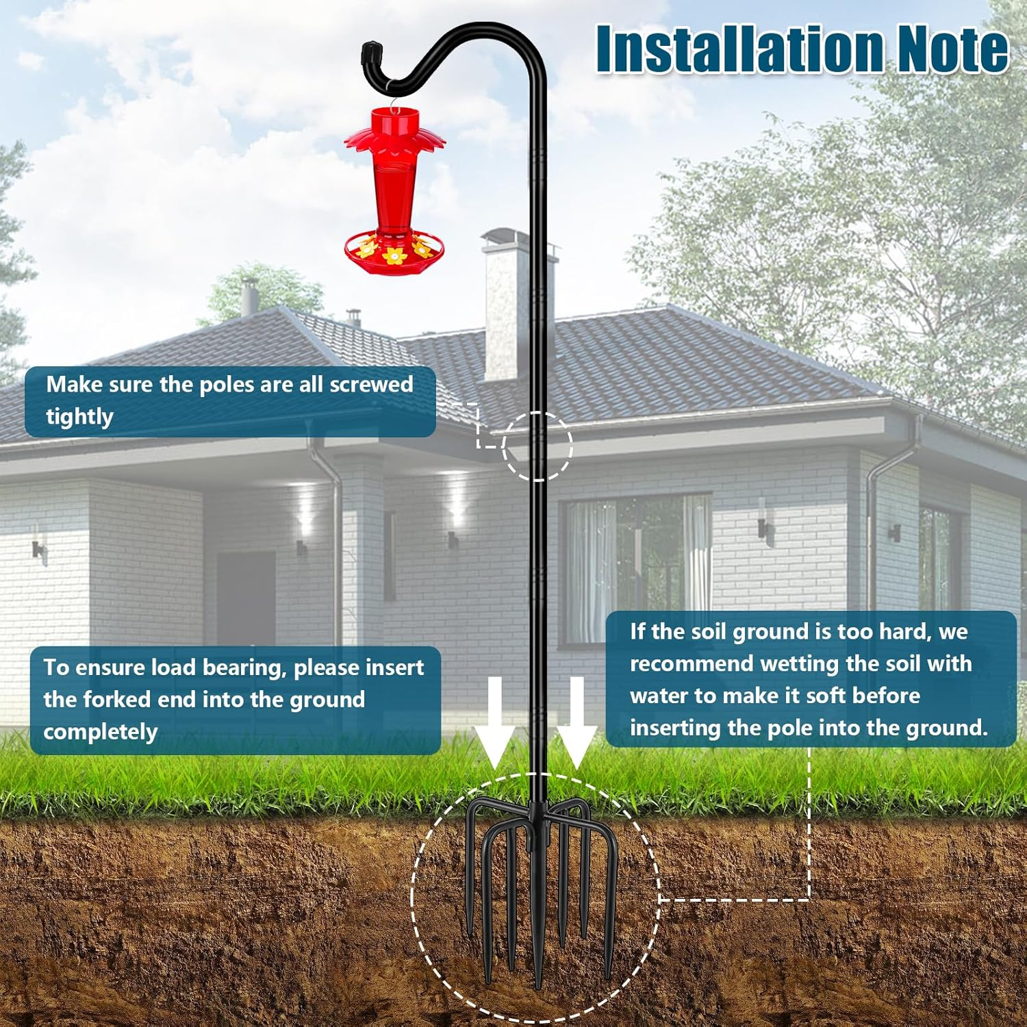 Gtongoko Adjustable Shepherds Hooks for Outdoor 76 Inch Bird Feeder Pole with 7 Prongs Base, 3/4 Inch Thick Heavy Duty for Hanging Bird Feeder, Plant Baskets,1 Pack image number 5