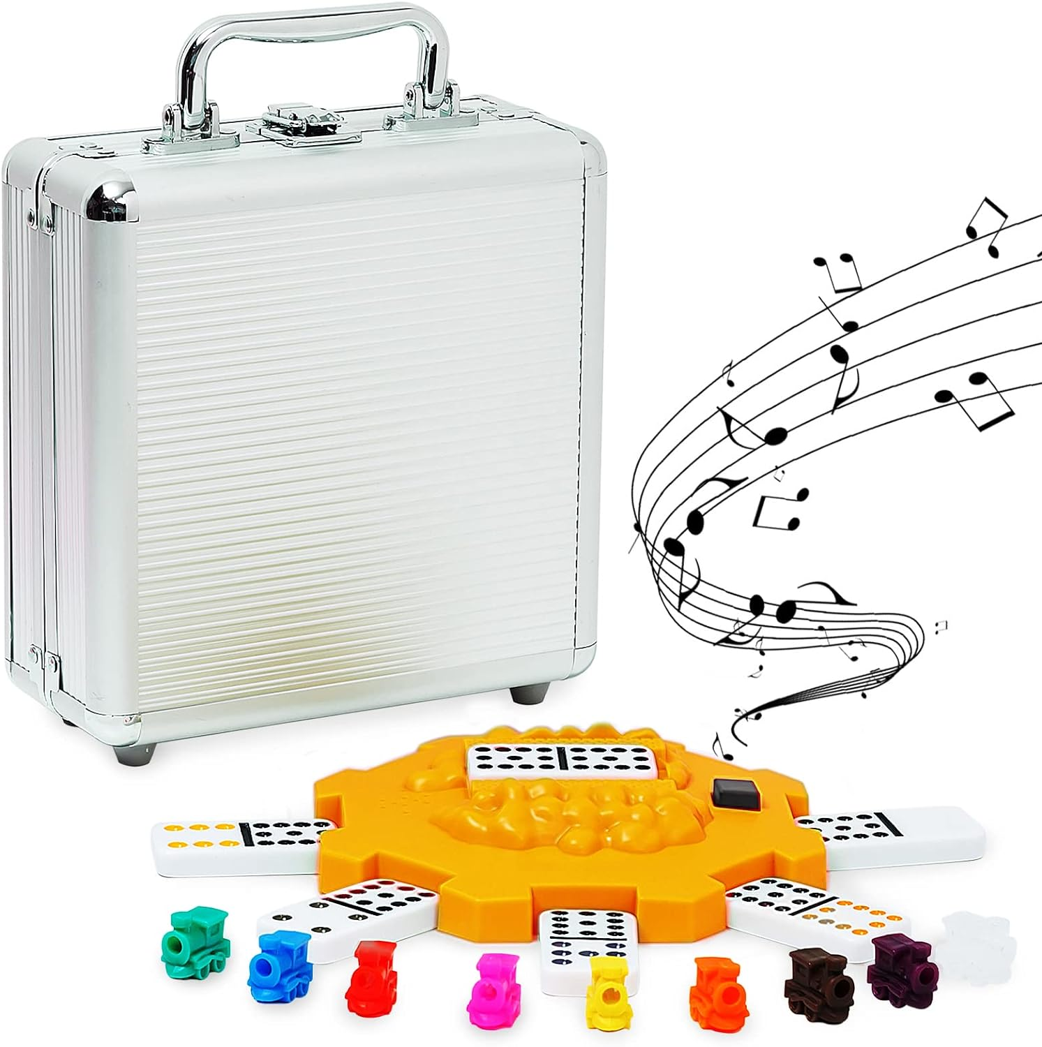Mexican Train Domino Set with Sound Effect, Yinlo Dominoes Set for Travel, 91 Tiles Double 12 Colored Dominoes Travel Game Set with Aluminum Case for Kids and Families