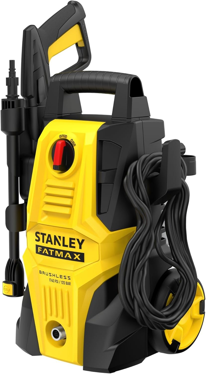 STANLEY FATMAX | 1200W Pressure Washer - 120 BAR Pressure, Portable & Compact, Powerful High-Performance Brushless Motor Has a Max. Pressure Rating of 1,740Psi/120Bar with a Max. Flow Rate of 318LPH