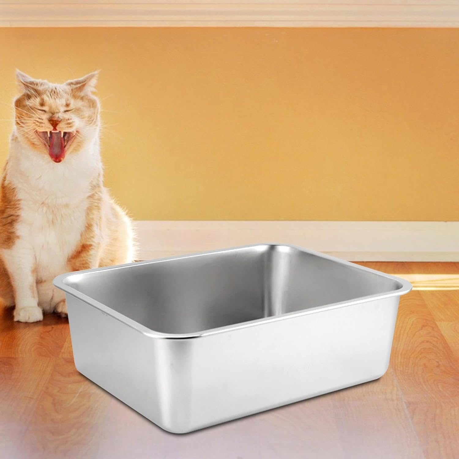 Cat Metal Kitten Litter Pan Kitten Potty Pan Rustproof Smooth Surface Top Open High Sides, 45X35X15Cm - 40X30X15Cm W Handle image number 2