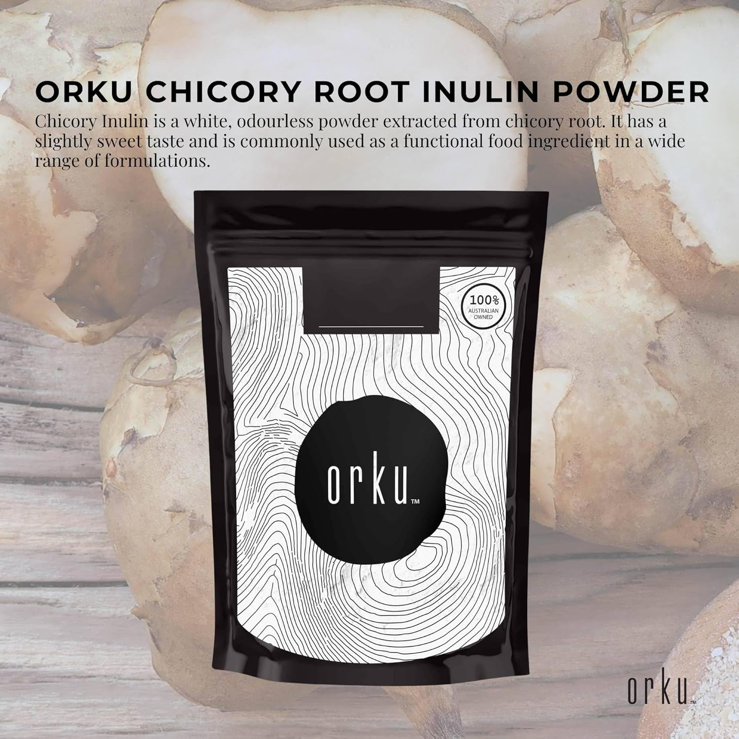 Orku 2Kg Chicory Root Inulin Powder - Unflavoured Natural Prebiotic Fibre