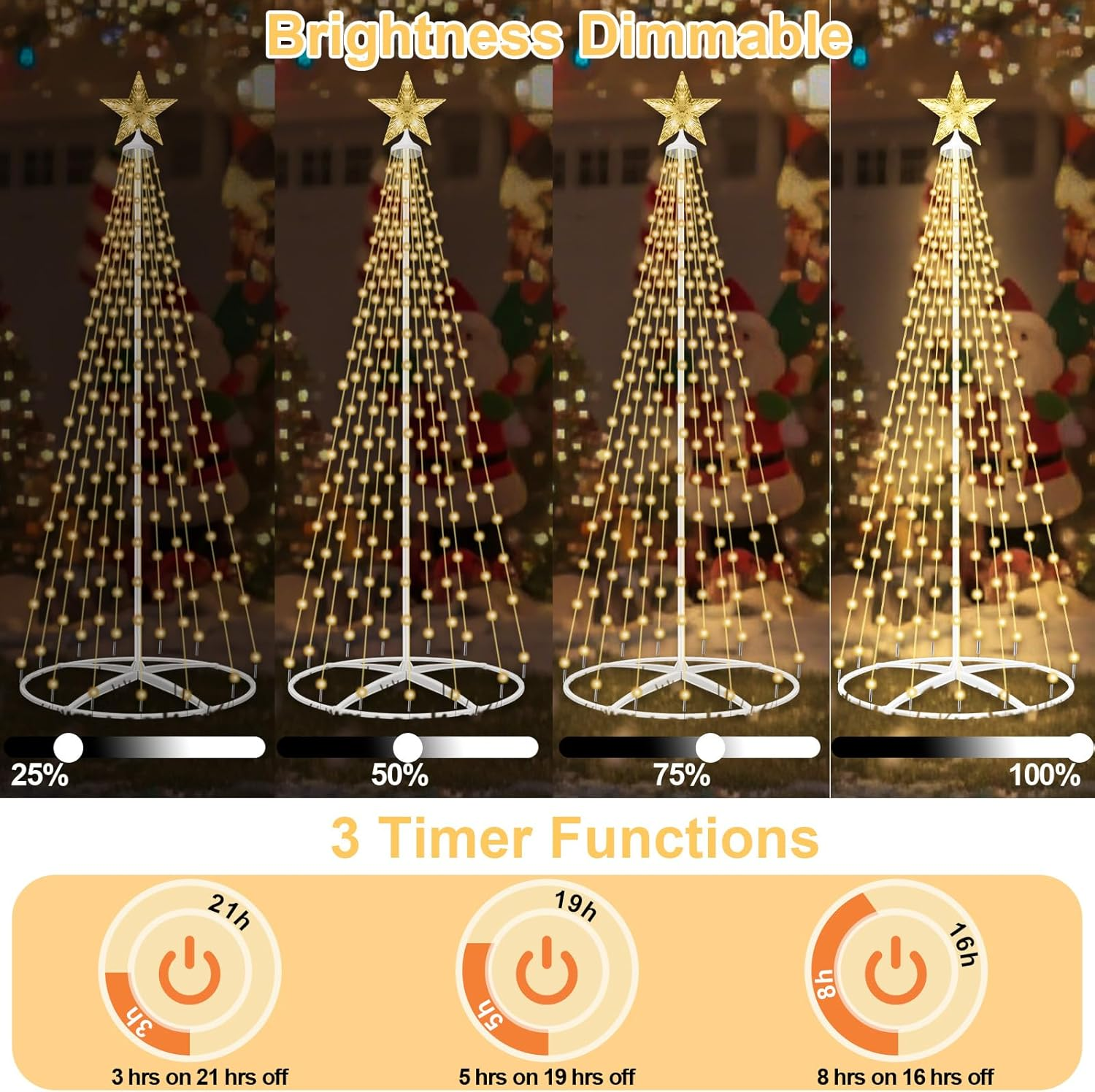 1.5M Solar Christmas Tree String Light, 202 LED Christmas Fairy Light, String Lights Decoration Indoor Outdoor with 8 Flash Modes for Porch Yard Patio Outdoor Xmas Holiday Decor image number 6