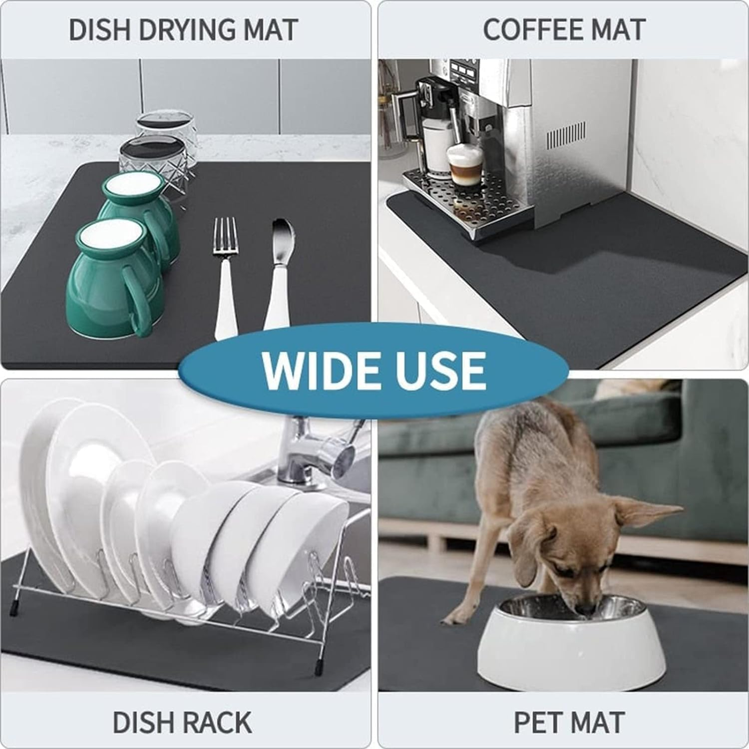 Dish Drying Mat for Kitchen Counter Coffee Machine Mat Counter Protector Spill Mat Non-Slip Rubber Mat for Coffee Machine (2P-BK, L) image number 1