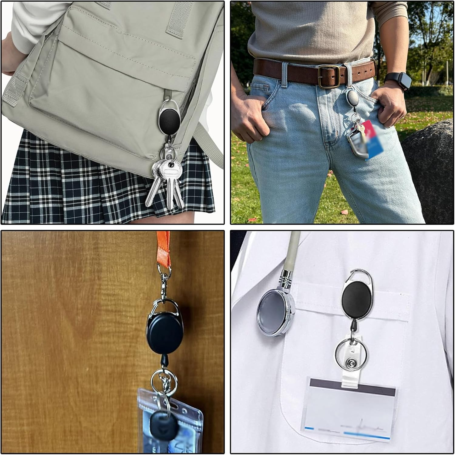4 Pack Heavy Duty Retractable Keychains with Carabiner - Durable ID Badge Holder for Cards, Keys & Access Tags image number 1
