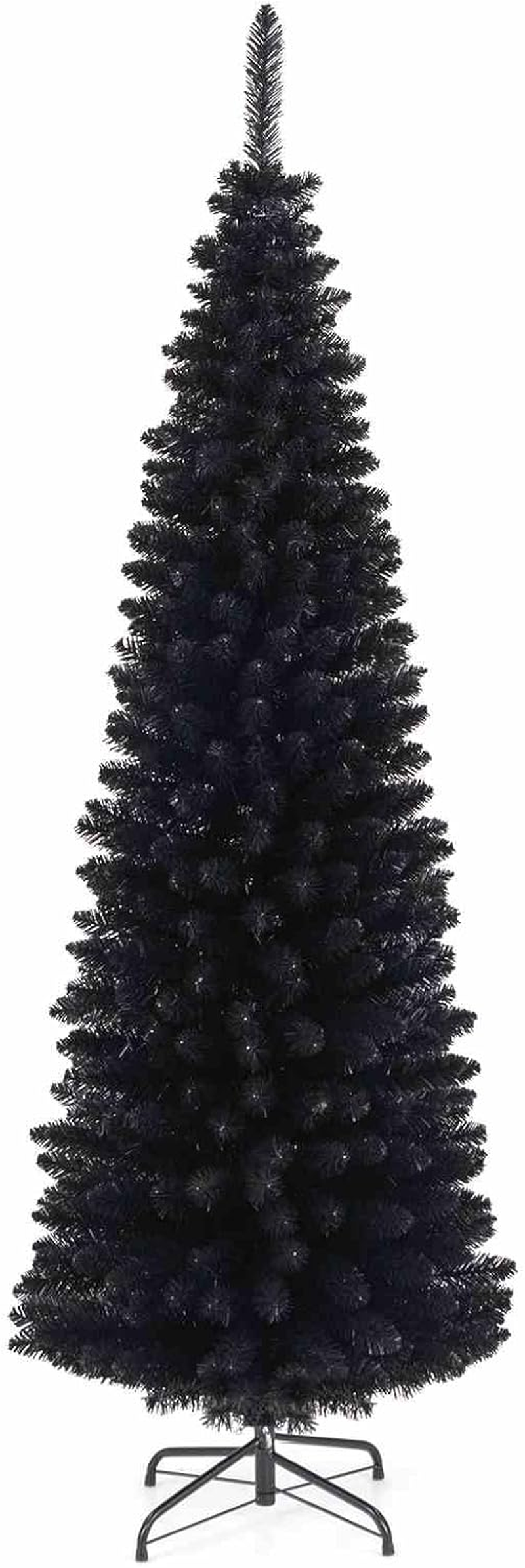 Costway 180 CM Black Artificial Halloween Christmas Tree, Slim Pencil Black Tree W/ 460 Branch Tips, Foldable Metal Stand, Corner Xmas Full Tree Carnival Decoration (180 Cm) image number 1