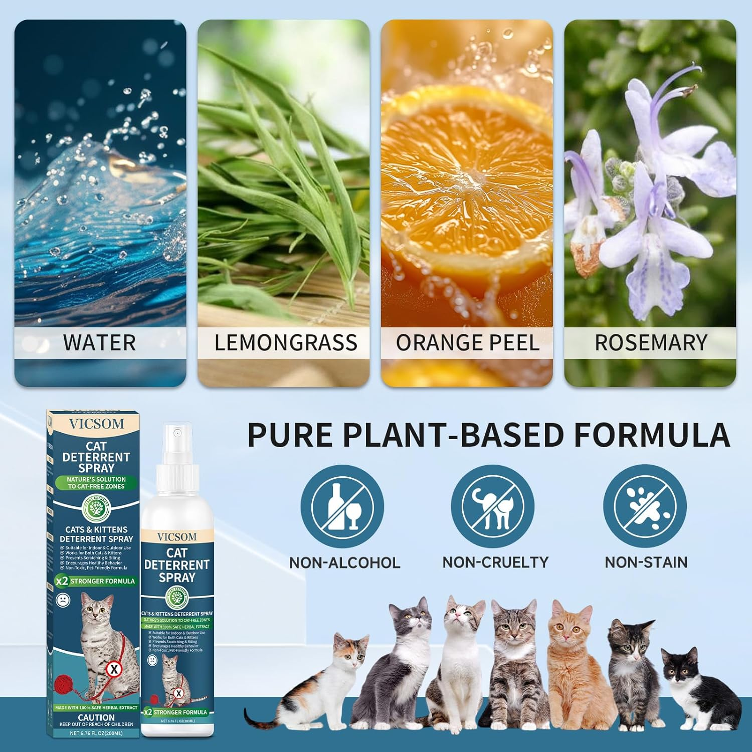 VICSOM Cat Repellent Spray 200Ml, Cat Deterrent Spray Indoor Outdoor, Natural anti Scratch Cat Spray for Scratching, No Trace Cat Spray Deterrent for Cats Kitten Training Aid Protect Furniture Garden image number 6