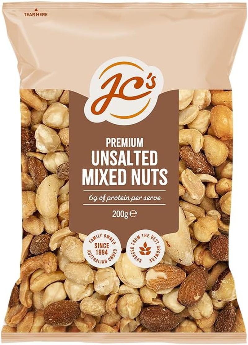 J.C.'S Quality Foods Unsalted Premium Mixed Nuts 200G (Cashews, Peanuts, Almonds, Hazelnuts and Brazil Nuts Mix)