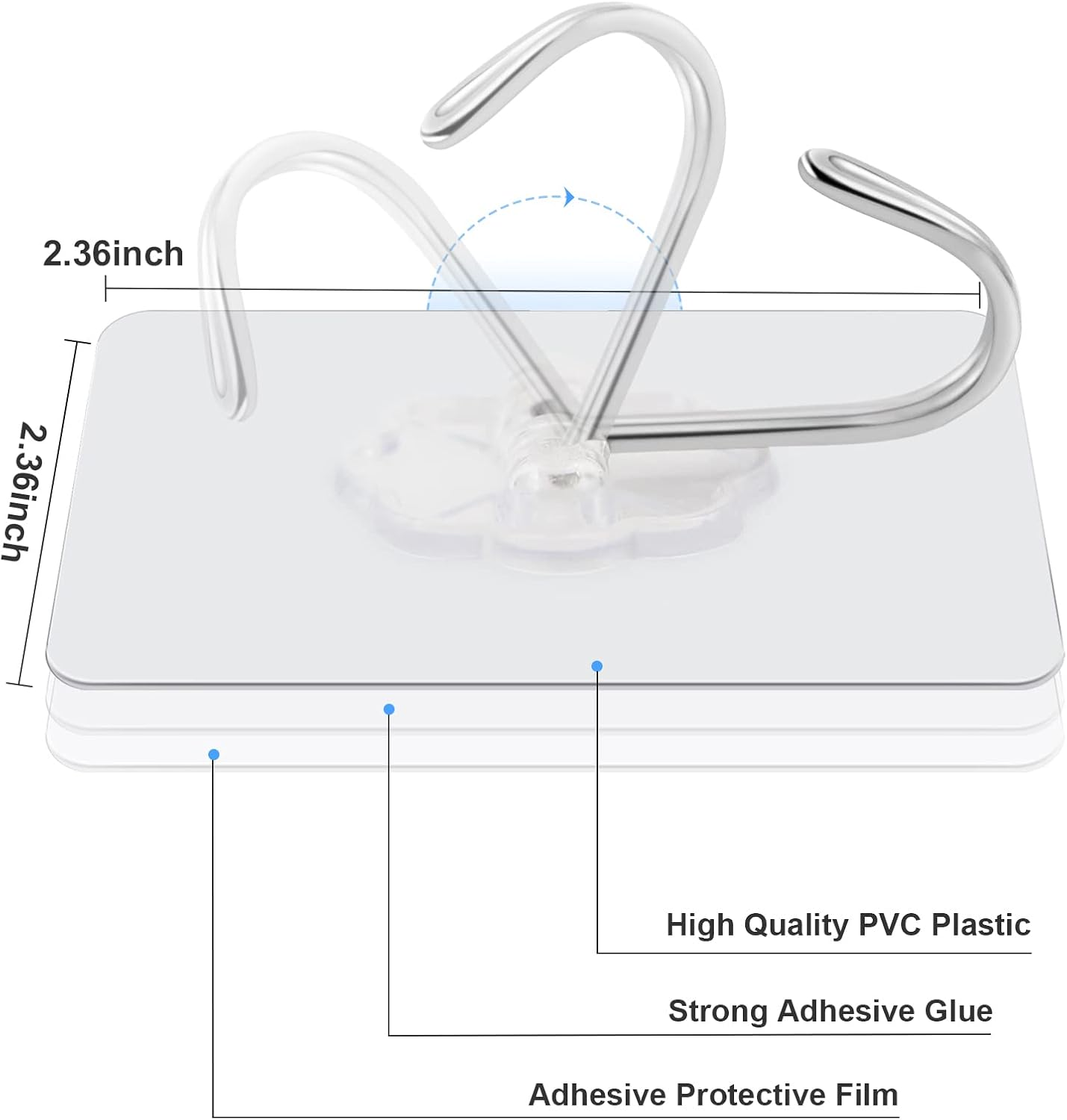 30 Packs Wall Hooks for Hanging Heavy Duty 22Lb(Max), Waterproof Transparent Self Adhesive Hooks Wall Hangers Sticky Hooks for Door Bathroom Shower Kitchen Outdoor Utility Hooks Hanger image number 6