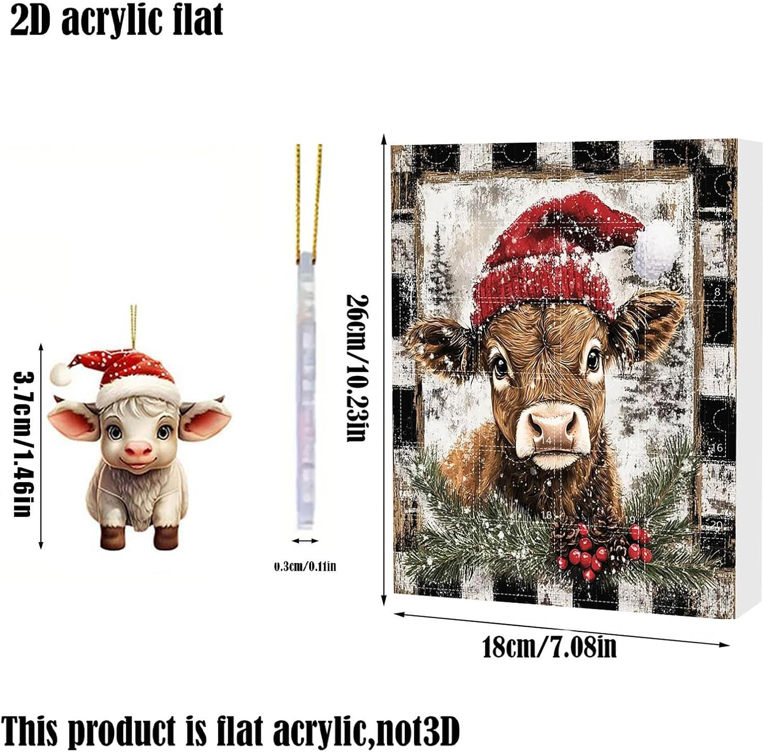 Highland Cow, 2024 Christmas Highland Cow, Highland Cow Hanging Ornaments for Christmas Decorations, Enjoy 24 Days Countdown Calendar image number 6