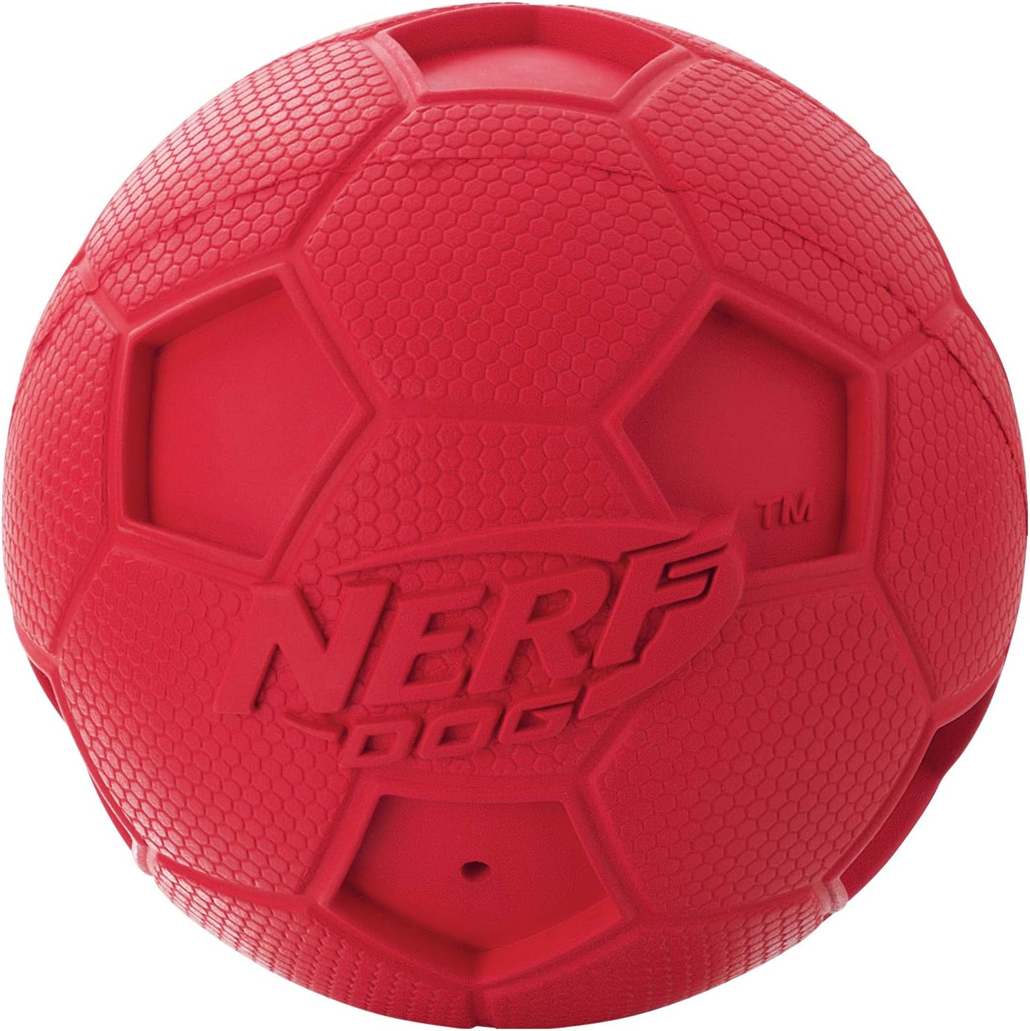 Nerf Dog Soccer Ball Dog Toy with Interactive Squeaker, Lightweight, Durable and Water Resistant, 2.5 Inches, for Medium/Large Breeds, Two Pack, Blue and Red image number 6