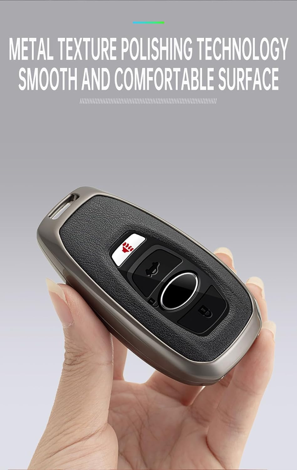 Ontto Alloy Car Key Fob Cover Fit for Subaru Forester Crosstrek Outback WRX Ascent BRZ Impreza Legacy Leather Smart Key Case Shell Key Holder Bag Keyring Keychain Protector Accessories Silver-Brown image number 4