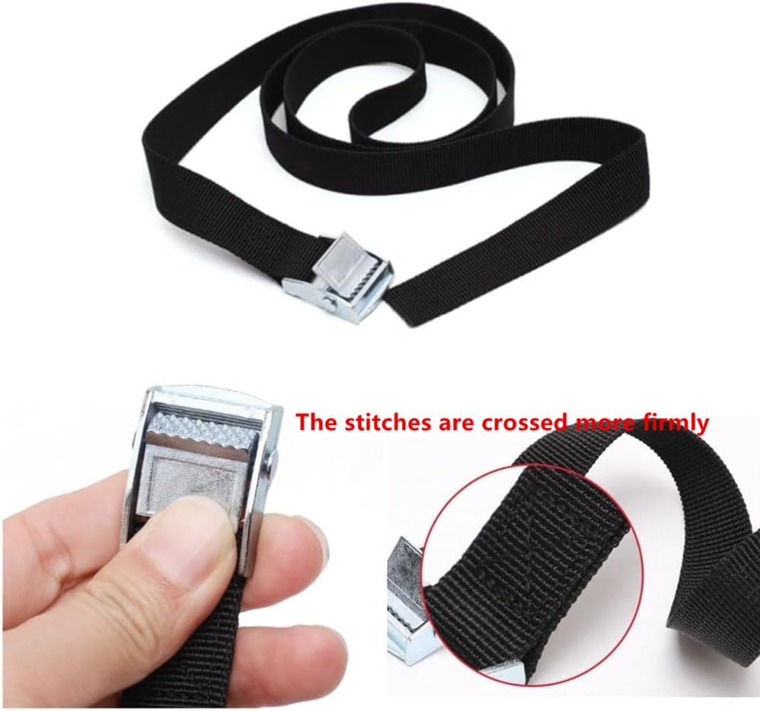 12 Pcs Lashing Strap,2.5Cm X 1M Heavy Duty Tensioning Belts, Battery Tie down Straps Kit with Zinc Alloy Cam Buckle,For Cooler,Luggage Belt,Cars,Boats, Cargo(Black+Silver) image number 3