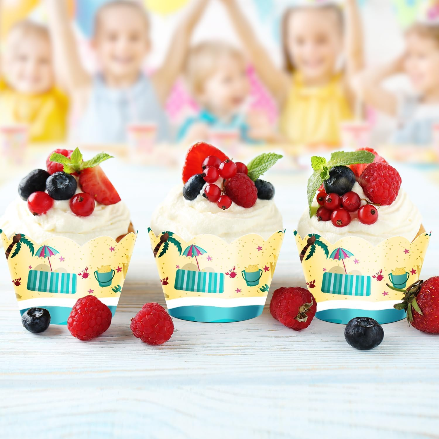 24Pcs Dessert Cupcake Wrappers Pick for Ice Cream Hot Summer Hawaii Beach Theme Decor Supplies Baby Shower Girls Boys Happy Birthday Party Decorations image number 1