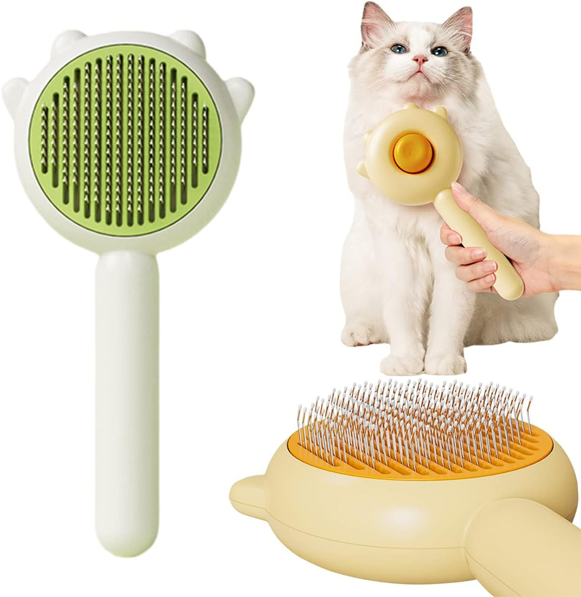 Magic Pet Grooming Brush, 2023 New Self-Cleaning Slicker Comb for Long or Short Hair Pets, Removes Tangles and Loose Fur (Purple)