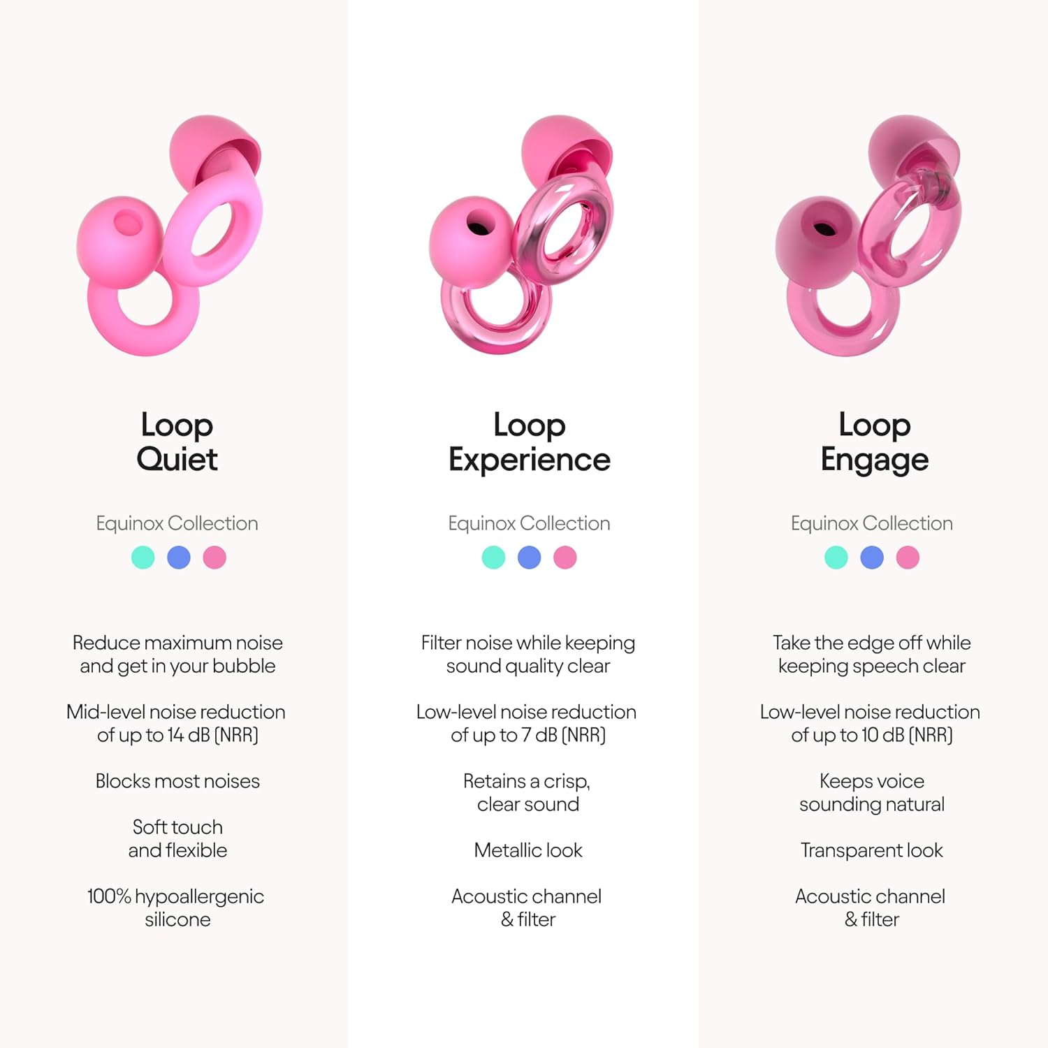 Loop Experience Equinox Earplugs &ndash; High-Fidelity Reusable Earplugs | Colourful Hearing Protection | for Music & Events, Focus & Noise Sensitivity | Customizable Fit | 18 Db (SNR) Noise Reduction image number 3