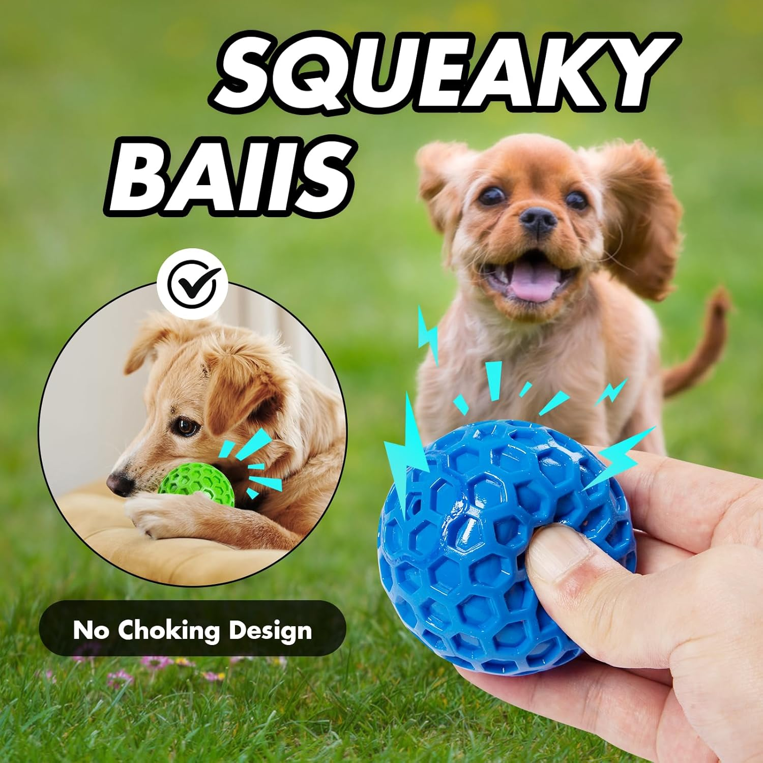 Heavy Duty Indestructible Dog Chew Toys for Aggressive Chewers - Chew-Proof Squeaky Ball, Durable Interactive Dog Toys for Large Breeds, 2 Pack (5.5Cm) image number 6