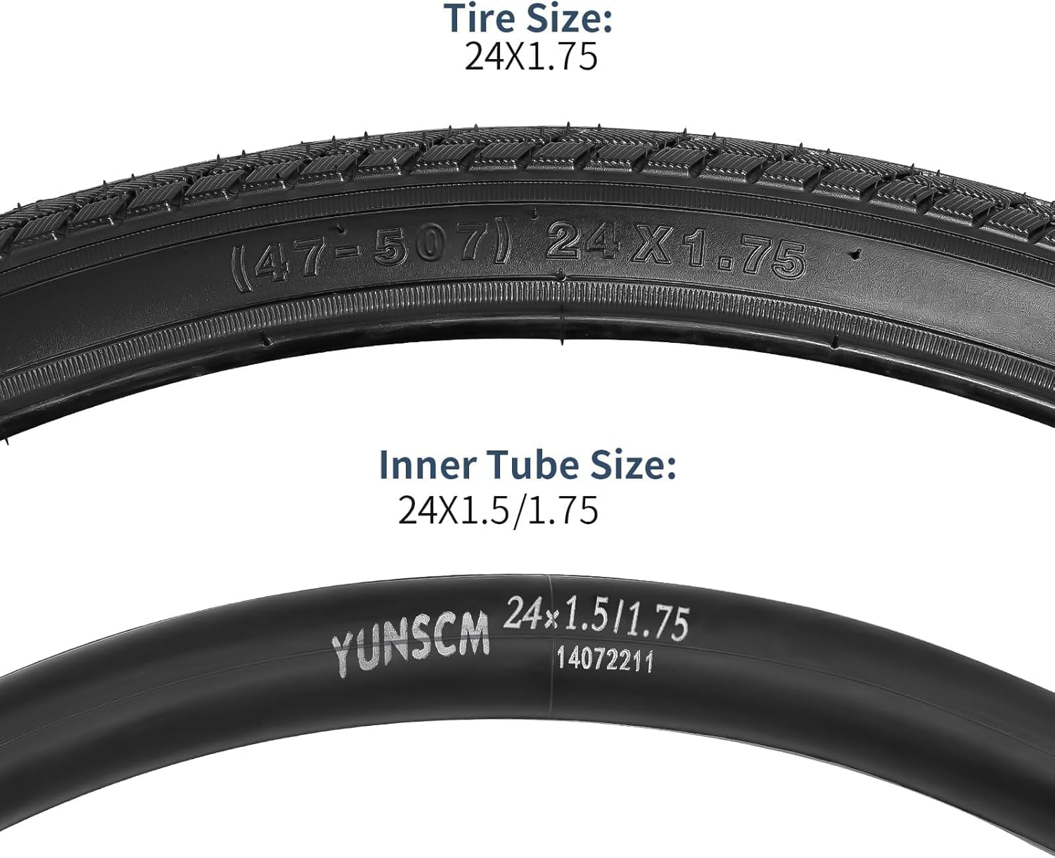 Yunscm 2 Pcs,24X1.75 Bike Tires,24X1.75 47-507 Bike Tyres + 24X1.50/1.75 Bike Inner Tube Schrader Valve 32Mm+Tire Lever,Compatible with 24Inch 1.75 Road Bike Tire and Tube,Y-101 image number 1