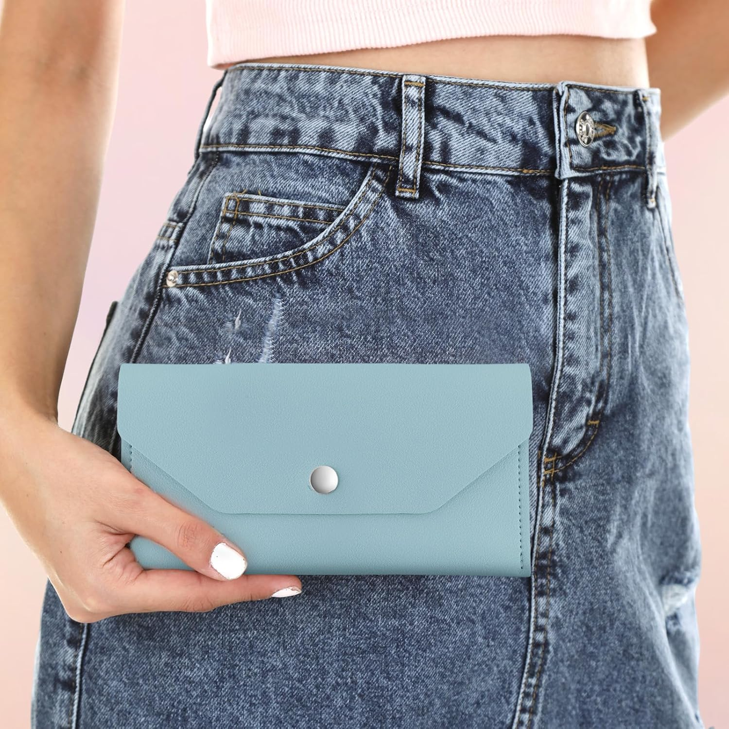 Teaaha Cash Wallet Genuine Leather Money Stuffing Wallets Organizer Reusable Budget Envelope Wallet Retro Clutch Wallets for Men Women Cash Check Billing, Minimalist Design image number 5