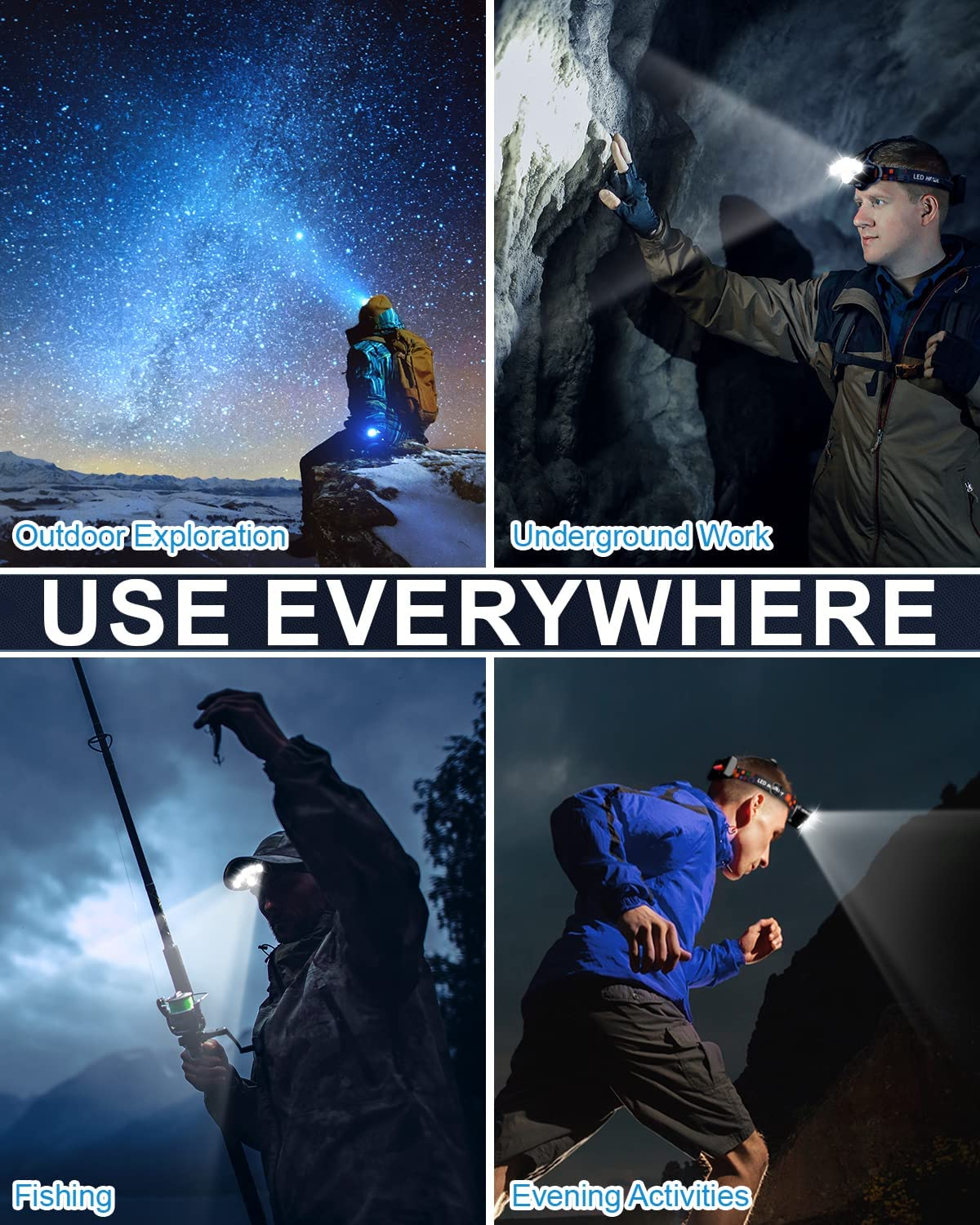 Rechargeable Headlamp, 8 LED Bright Headlamp with Red Light, IPX4 Waterproof USB Headlight, Head Lamp, 8 Modes for Outdoor Running Hunting Hiking Camping Gear image number 1