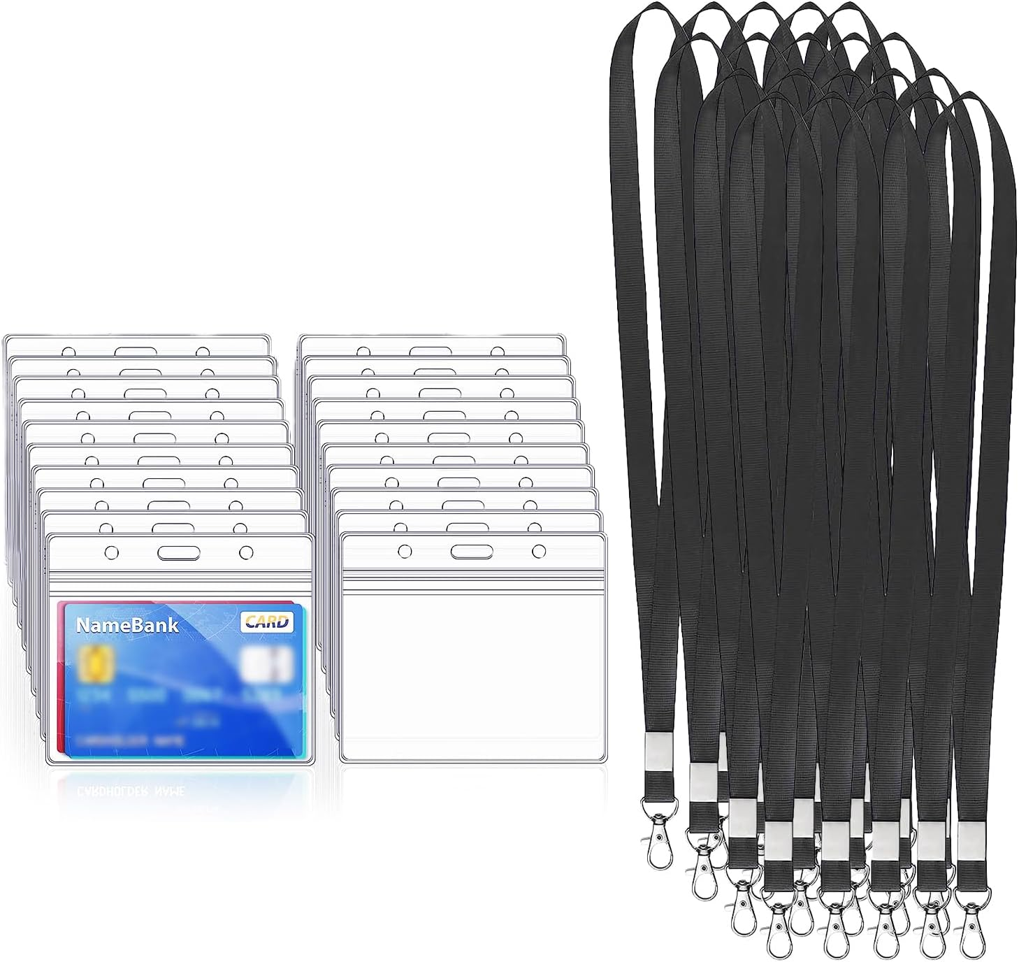 20Pcs Clear Plastic Heavy Duty Vertical Name Badge ID Card Holders,Plastic Tags Holders,Vertical Holder, Tag Holder with 20 Pcs Lanyards