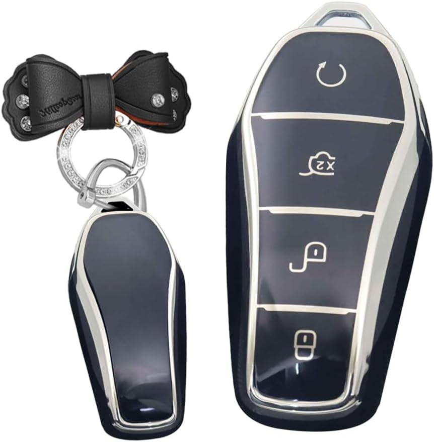 TPU Key Fob Cover with Keychain Fit for BYD Han Ev Tang Dm / Qin plus 4 Button Key Case Protector Key Cover Purple