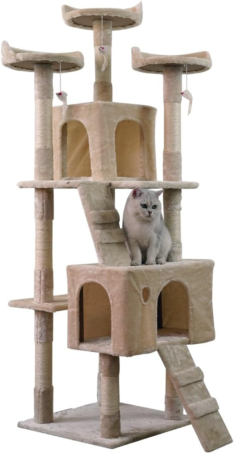 170Cm Cat Tree Scratching Post Condo Tower Furniture - Beige image number 4