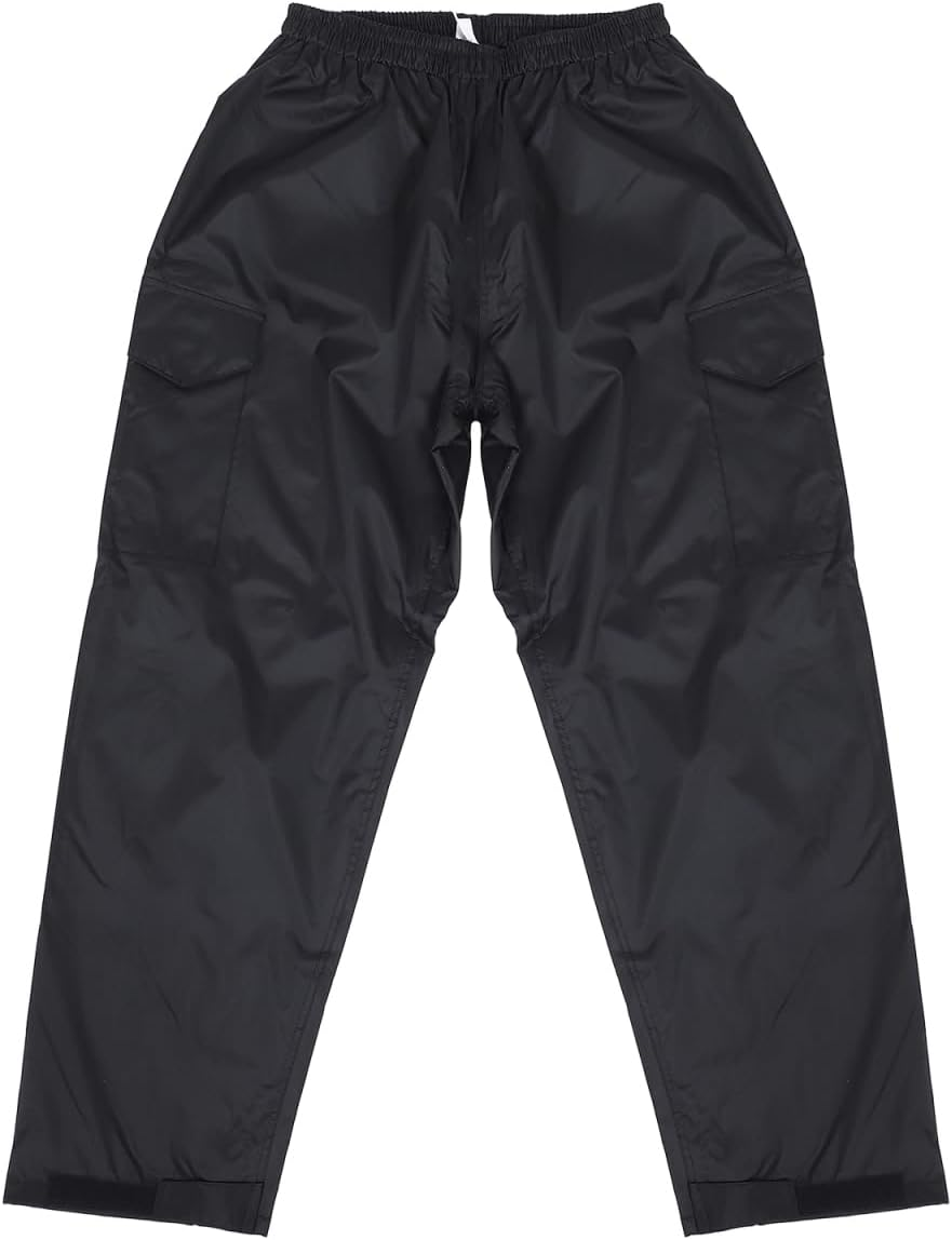 Waterproof Rain Pants for Men and Women Double-Layer Breathable Outdoor Trousers with Elastic Waistband Hiking and Travel Rainproof Pants Black image number 3