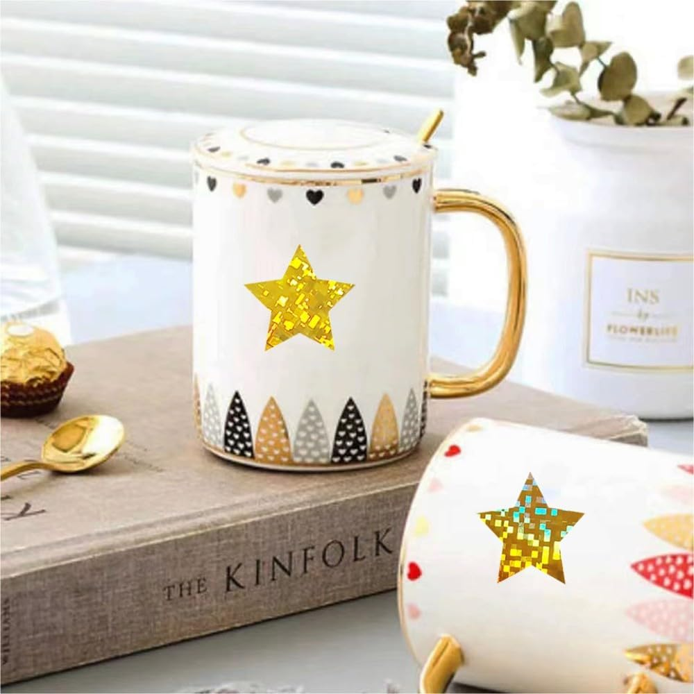 1000 PCS Holographic Star Stickers, YIFARUBE 2.5 CM Shiny Sparkle Gold Star Stickers for Kids Reward in School Classroom Supplies for Students and Teachers image number 1