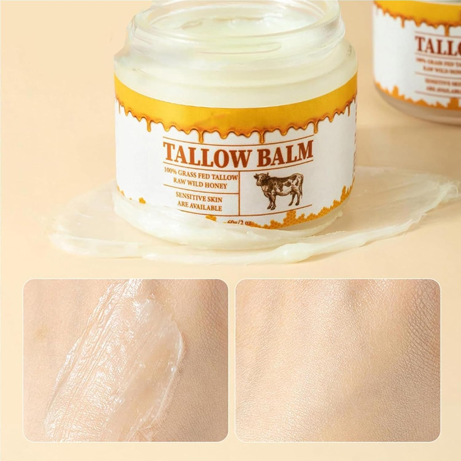 Beef Tallow and Honey Balm for Skin: Premium Tallow Honey Skin Balm (2 Oz) - Grass-Fed Beef Tallow & Raw Wild Honey Blend - All-Natural Moisturizer for Face & Body, Tallow Balm for Skin Hydration (2) image number 4