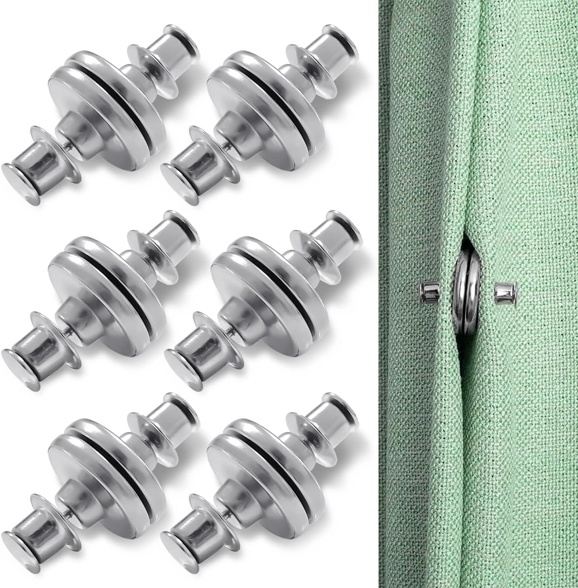 Curtain Magnets Buckle, 6 PCS Magnetic Curtain Clips for Bedroom Living Room Office (Silver) image number 6