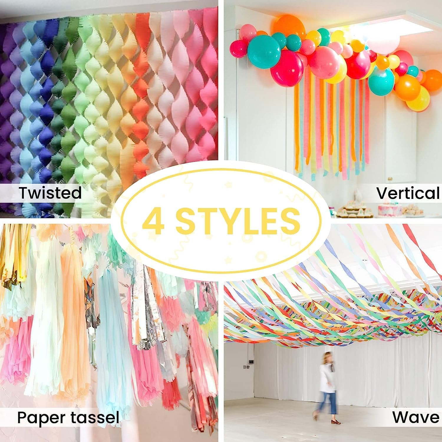 6 Crepe Paper Streamers Rolls, 500Ft Value Pack of Color Party Streamers for Party Decorations, Wedding Decorations, Birthday Decoration, Baby Shower Decoration image number 2
