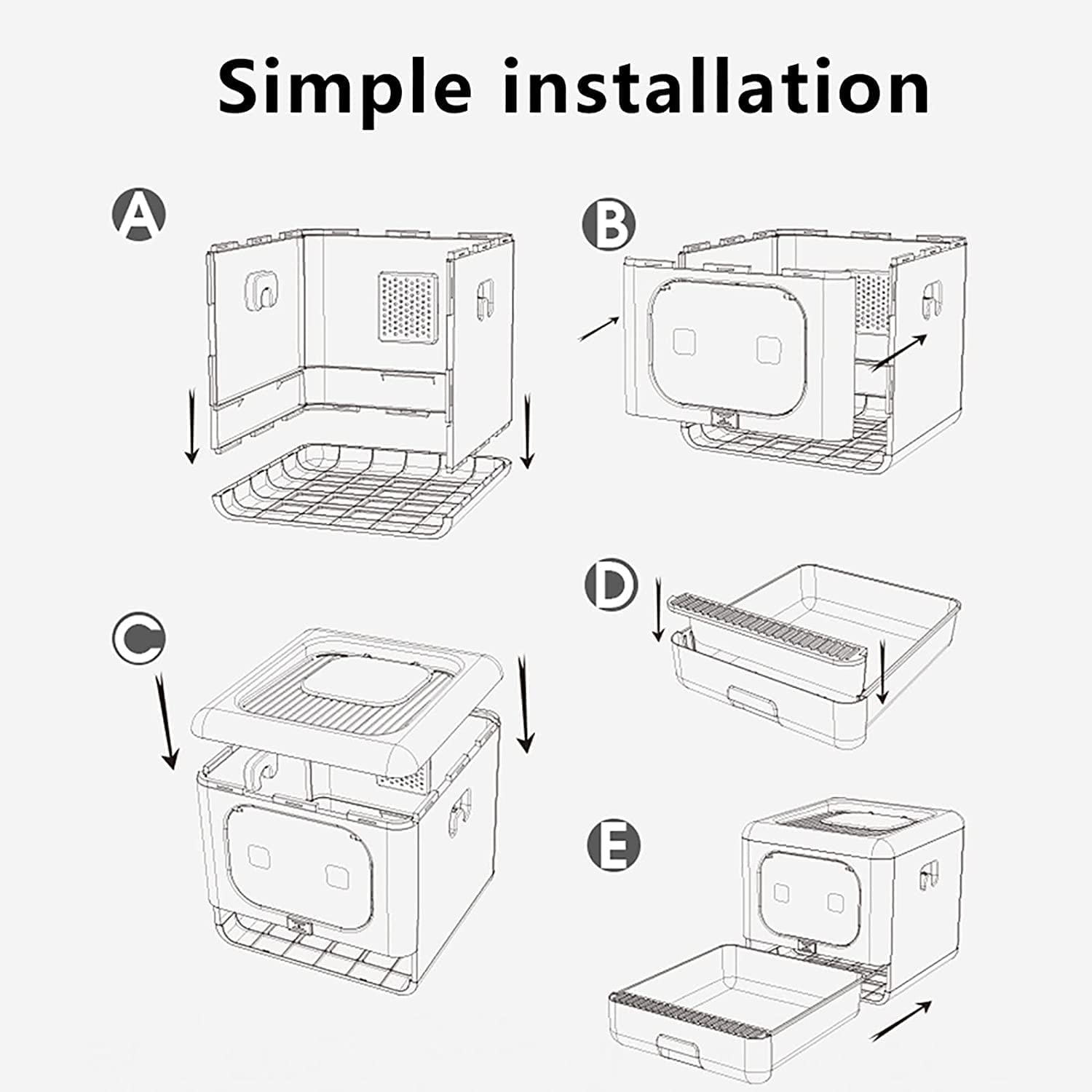Large Foldable Cat Litter Box with Lid, Closed Cat Litter Boxes with Plastic Scoop, Drawer Type Top Entry Anti-Splashing Cat Potty, Covered Leak Proof Kitty Toilet Litter Pan (Grey) image number 4