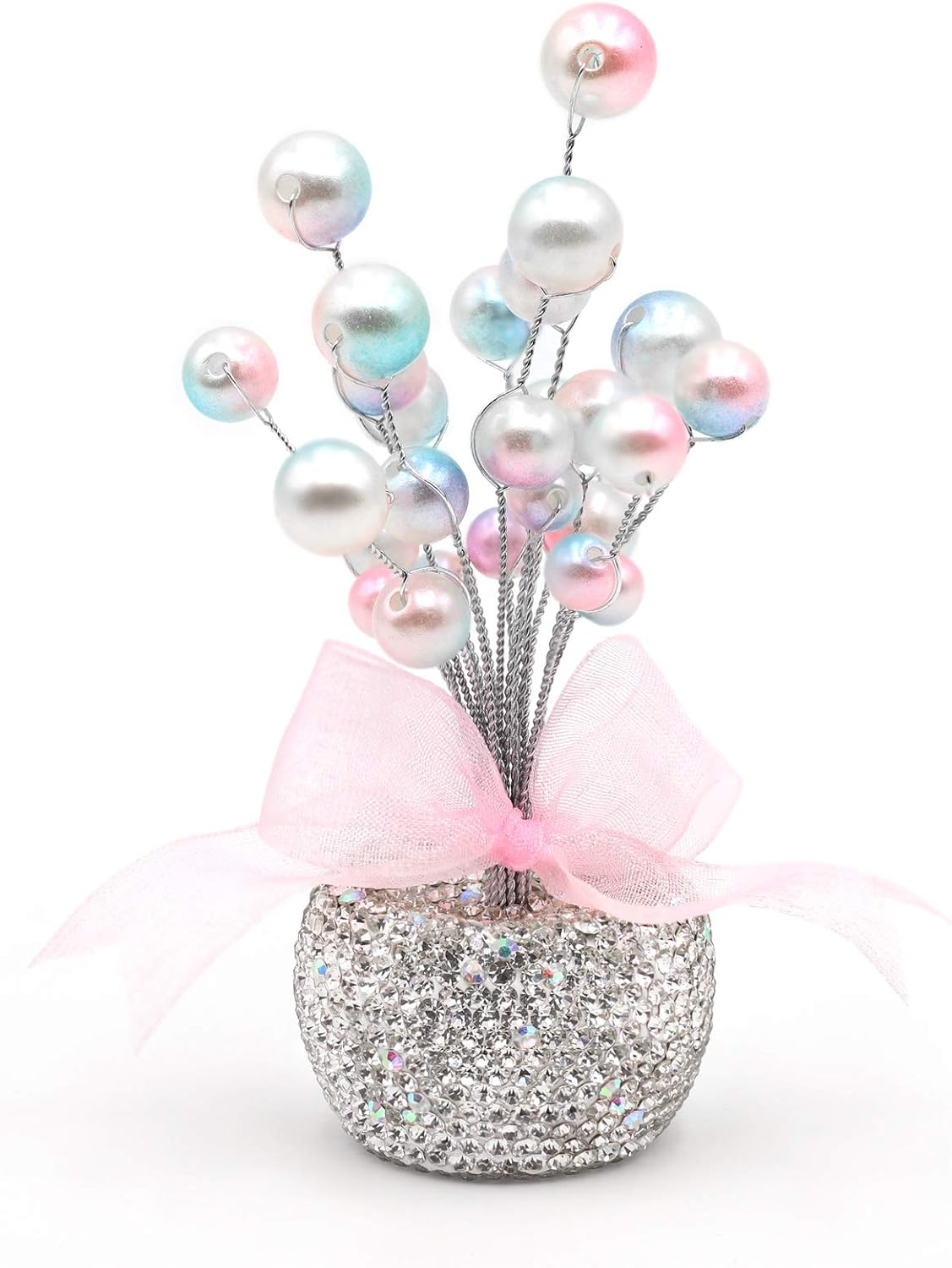 Bling Car Dashboard Display Decorations, Auto Colorful Pearls and White Rhinestones Crystal Decor Flower, Pink Cute Bling Interior Car Accessories for Women, Girl image number 5