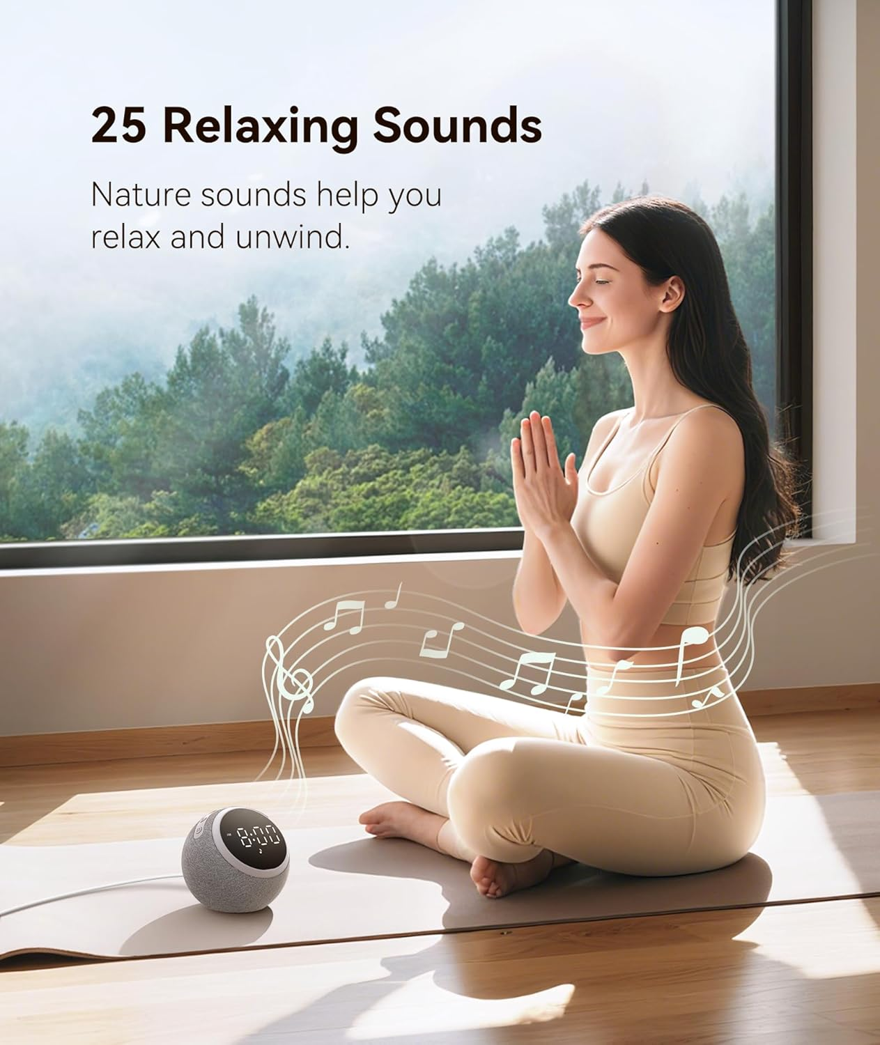 Dreamegg White Noise Machine - Sound Machine with 25 Soothing Sounds, Adjustable Night Light, 0-100% Dimmable Display, White Pink Brown Noise, 7 Alarm Sounds, Alarm Clock for Baby Kid Adult Bedroom image number 5