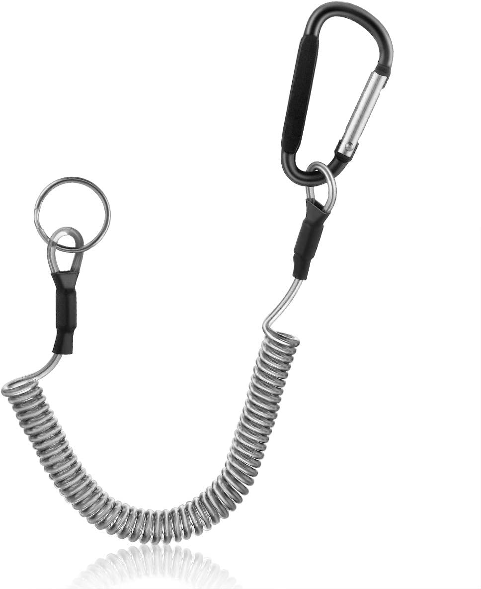 Hekodonk Flexible Anti-Lost Spring Coil Leash Cord Safety Ropes Retractable Lines Elastic Wrist Band with Stainless Steel Snap Hook Keychain Ring Carabiner,Silver