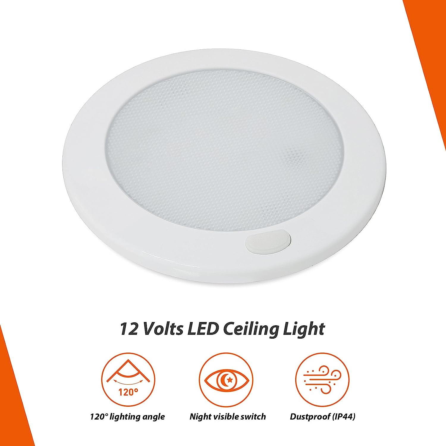 Dream Lighting 12Volt DC LED Ceiling Lights with Switch Interior Roof Dome Lighting for RV Camper Motorhome SUV Caravan Boat 127Mm Cool White Surface Mounted White PC Shell image number 5