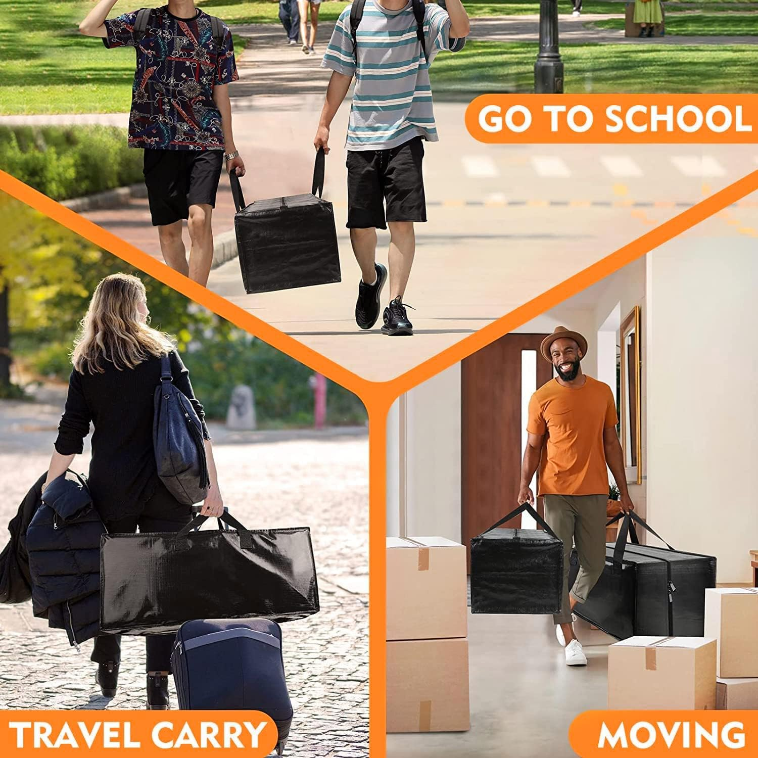 8 Pack Moving Bags, Heavy Duty Extra Large Storage Bags, Moving Supplies Boxes, College Dorm Room Essentials, Clothes Storage Bins Packing Bags with Backpack Handles Zipper Compatible with IKEA Cart image number 1