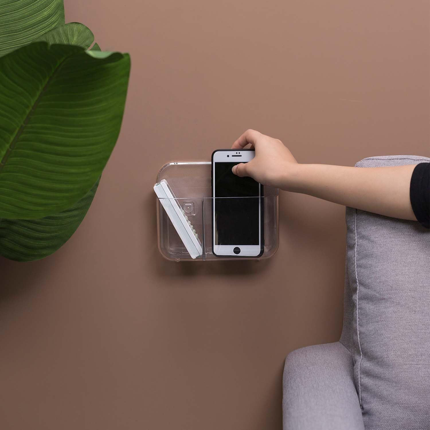 Small Adhesive Acrylic Wall Basket - Waterproof Wall Mount Caddy for inside Cabinet Door Storage - Ideal Kitchen Cabinet Door Organizer image number 2