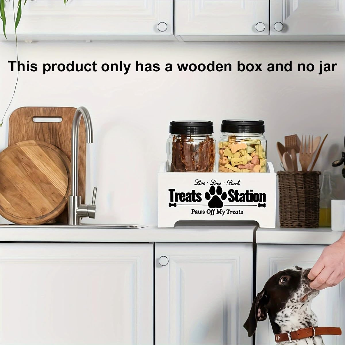 AIMALL Cat and Dog Treat Storage Box, Decorative Paw Design, Durable Wood Organizer for Pet Food and Toy Sorting - Black or White, 9In(L) X 5.1In(W) X 4.9In(H)