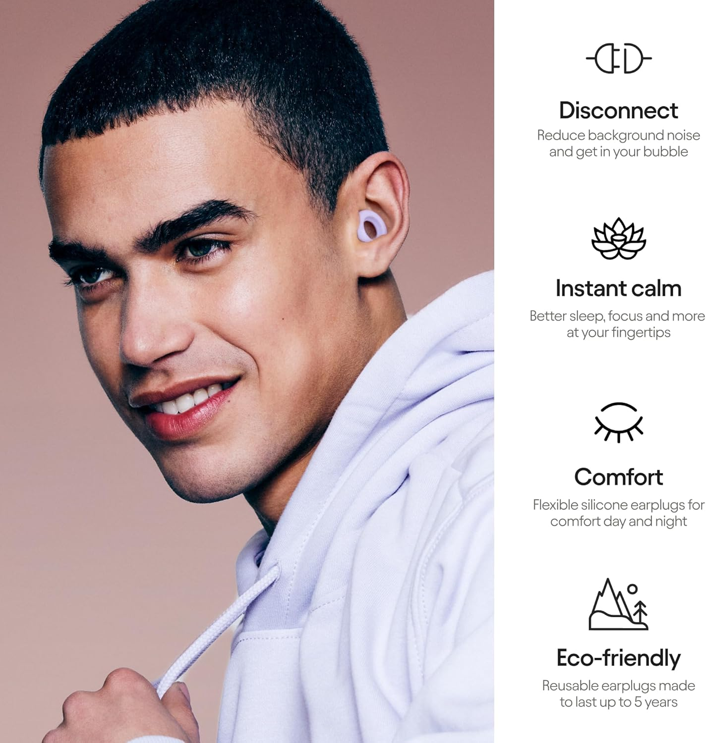 Loop Quiet - Ear Plugs for Sleep &ndash; Super Soft, Reusable Hearing Protection in Flexible Silicone for Noise Reduction & Flights - 8 Ear Tips in XS/S/M/L - SNR 24Db & NRR 14 Noise Cancelling - Violet image number 5