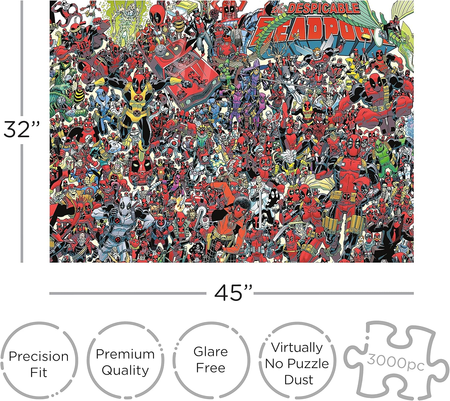 AQUARIUS Marvel Puzzle Deadpool (3000 Piece Jigsaw Puzzle) - Officially Licensed Marvel Merchandise & Collectibles - Glare Free - Precision Fit - 32 X 45 Inches, Multicolor image number 1