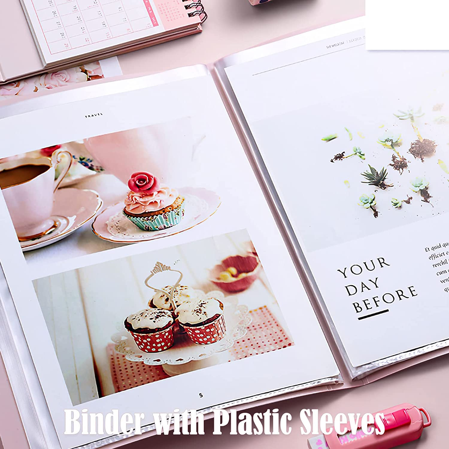 Binder with Plastic Sleeves 40/60/80 Pocket Bound Sheet Protector Presentation Book, Display Book, for A4 Size Inserts (40 Pocket, Blue) image number 6