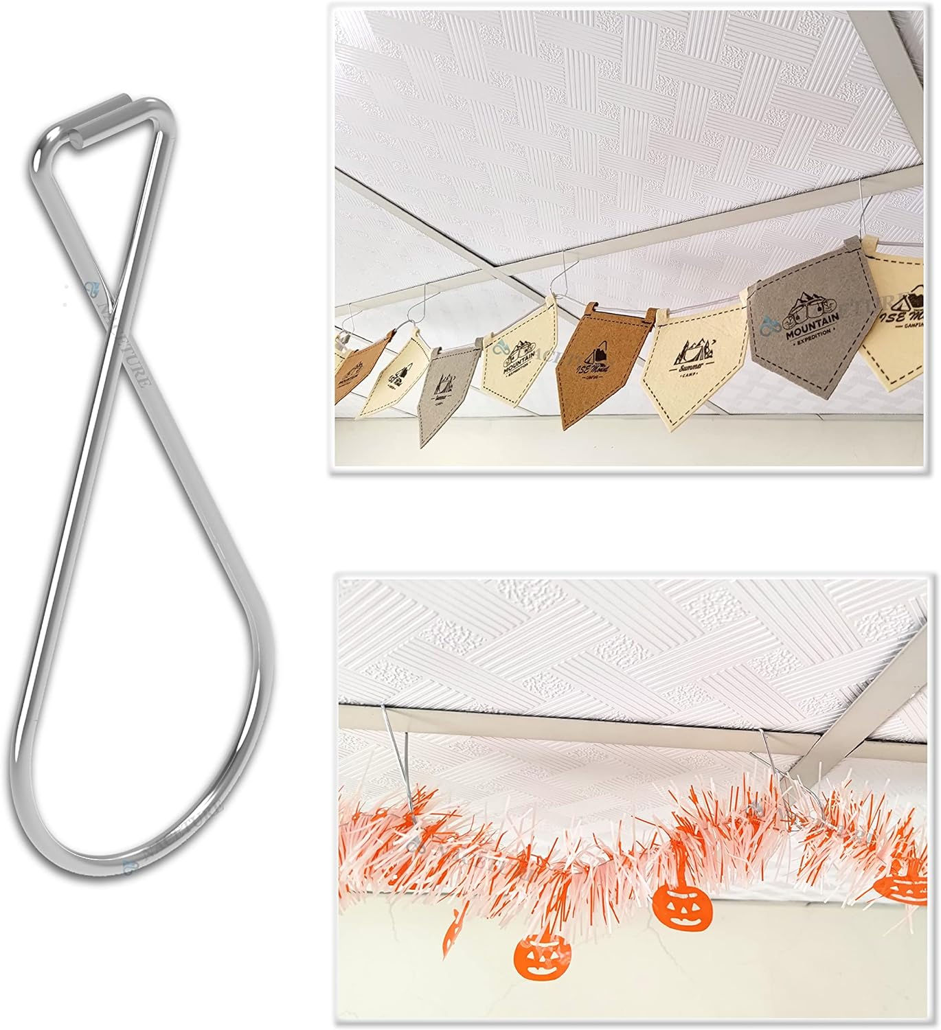 NACETURE Ceiling Hook Clips- 100 Pack Drop Ceiling Hanger Hooks Hanging on Suspended Ceiling Tile, Grid Clips Heavy Duty for Light Plant Office Home Stores Classroom and Wedding Decorations - 20 Pack image number 4