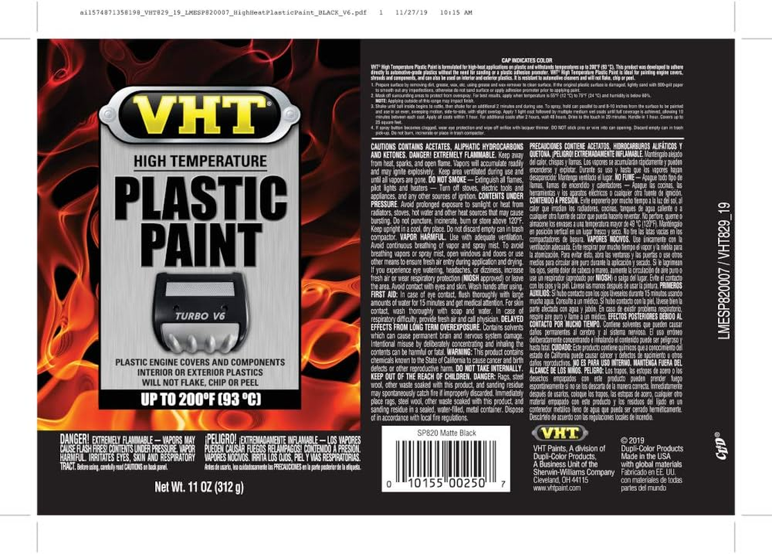 VHT High Temperature Plastic Paint Matte Black image number 3