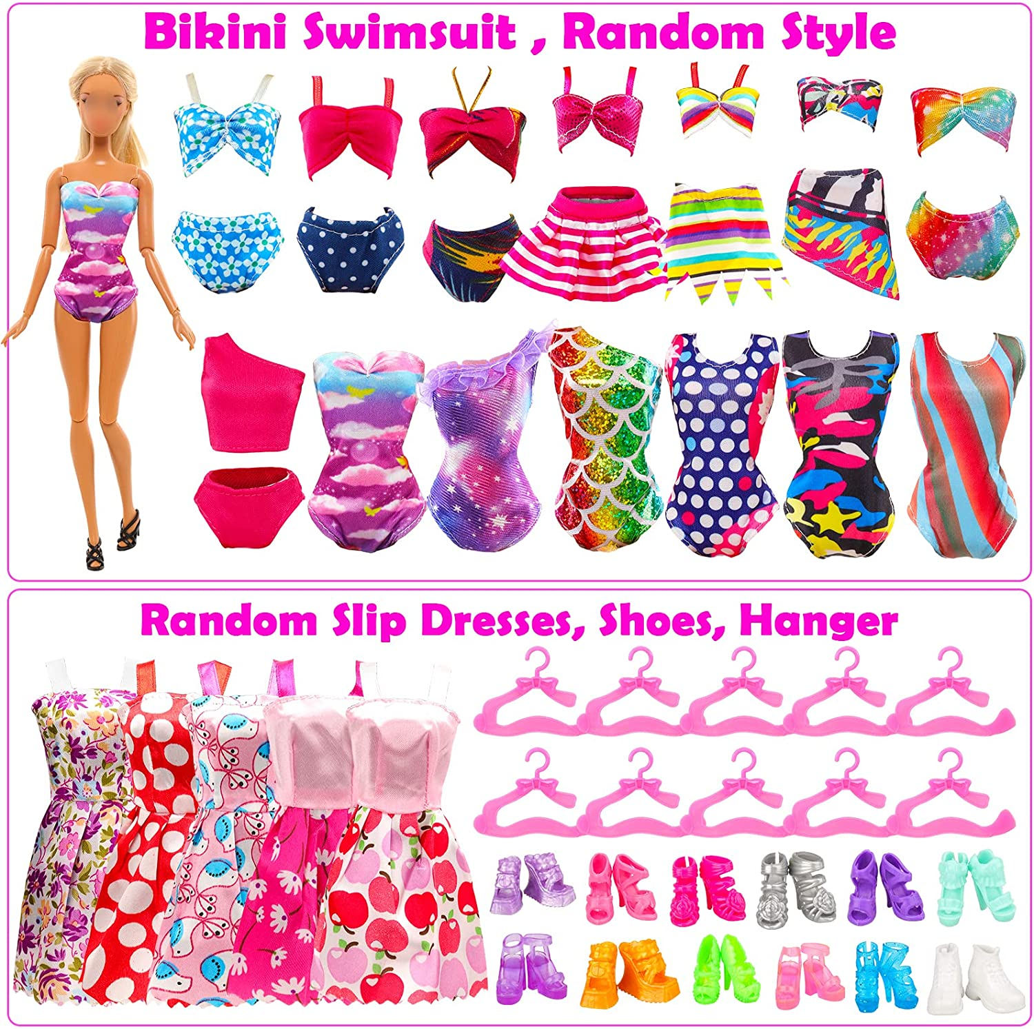 BARWA 52 Pack Doll Clothes and Accessories 3 Wedding Gown 6 Fashion Sequins Dresses 3 Tops 3 Pants 3 Swimsuits 5 Mini Skirts 32 Pcs Computer Shoes Hangers Cosmetic Accessories for 11.5 Inch Dolls image number 3