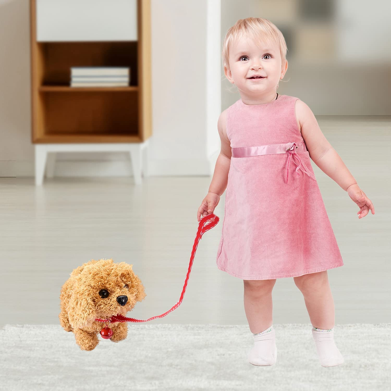 Worwoder Plush Teddy Toy Puppy Electronic Interactive Pet Dog - Walking, Barking, Tail Wagging, Stretching Companion Animal for Kids Children (Teddy Dog) image number 3